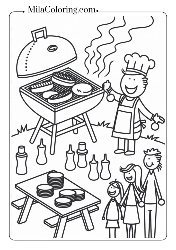 Backyard BBQ Party , summer coloring pages 