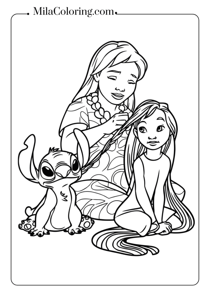 Nani braiding Lilo's hair