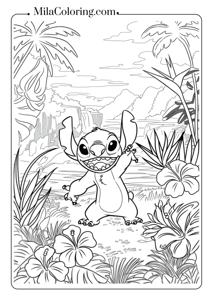 Tropical flower garden with Stitch