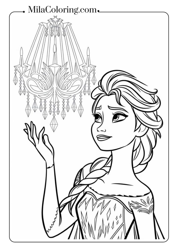 Elsa looking at ice chandelier
