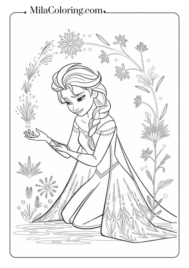 Elsa with ice flowers