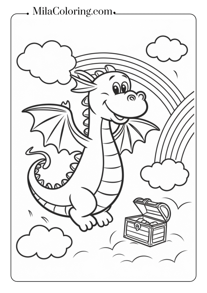 Rainbow and dragon , rainbow coloring pages 