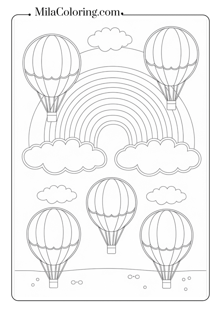 Rainbow with hot air balloons